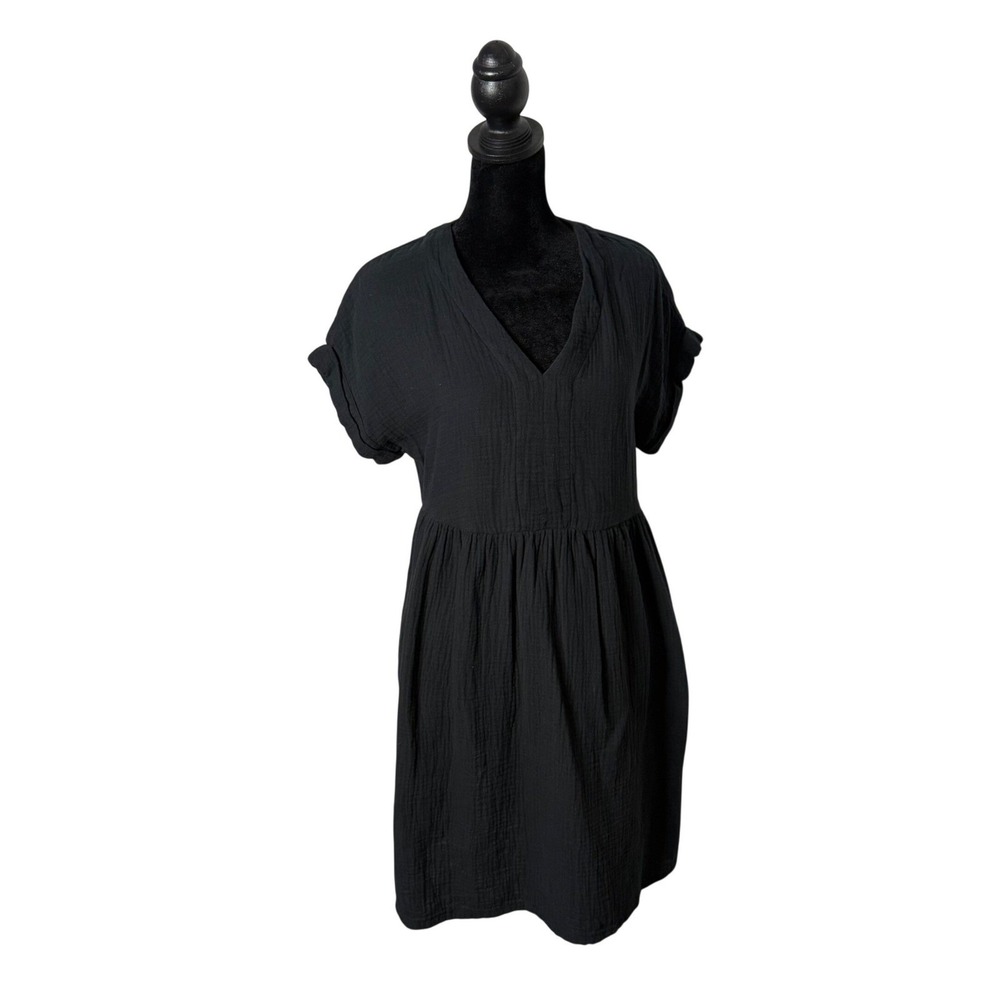 Universal Thread Cotton Gauze Babydoll Dress Womens‎ XS Black BOHO Minimalist